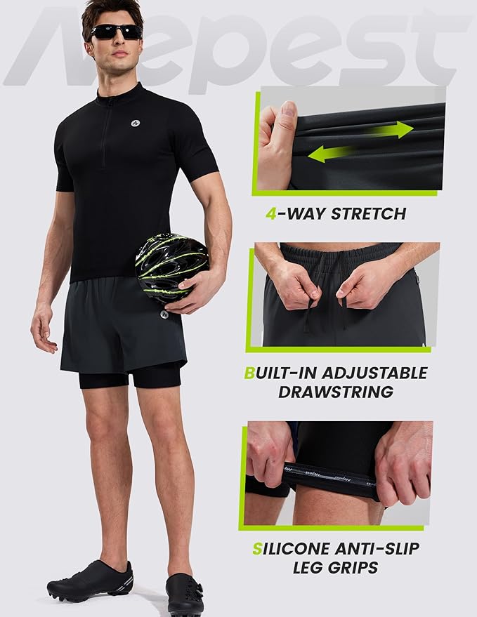 Nepest Men’s 4D Padded Mountain Bike Shorts MTB Cycling Biking Bicycle Riding Shorts with Zipper Pockets