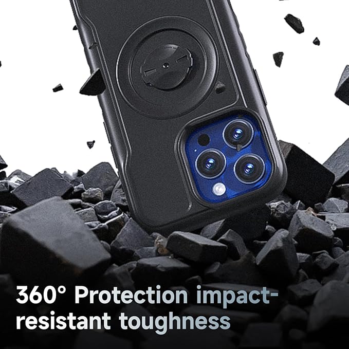 Bike Phone Case for iPhone 16 Pro – Shockproof & Slim with Built-in Lock, Compatible with Garmin-Style Mounts, Quick-Release for Road & MTB Cycling Black