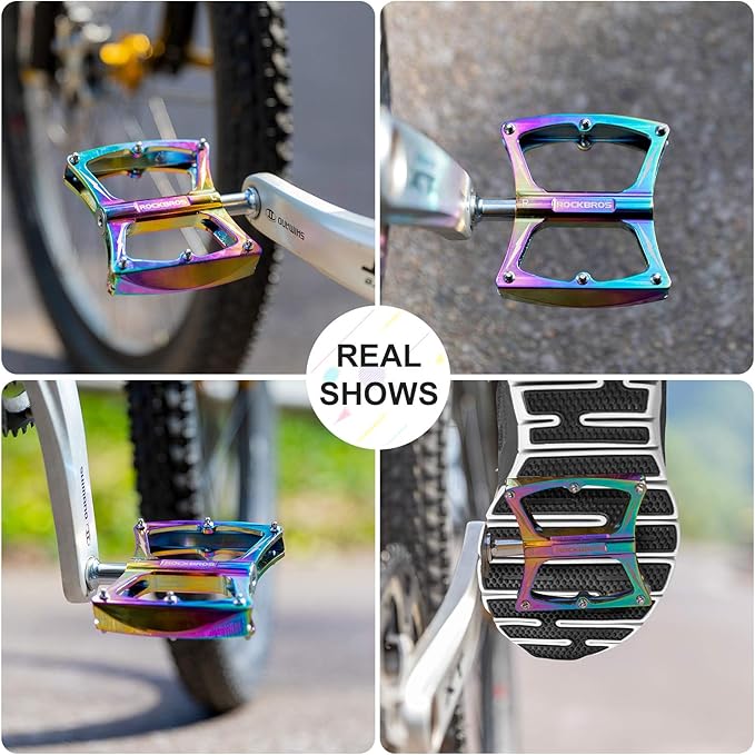 Rock BROS Mountain Bike Pedals 9/16" MTB Pedals Aluminum Road Bike Pedals Sealed Bearing Bicycle Lightweight Platform Flat Pedals for BMX MTB