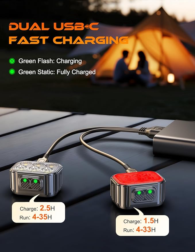 Bike Lights Super Bright, Rechargeable Bicycle Lights Set Multiple Modes, Waterproof Bike Lights for Night Riding/Cycling Safety, Front and Back Bike Reflectors Light, Long Battery Life