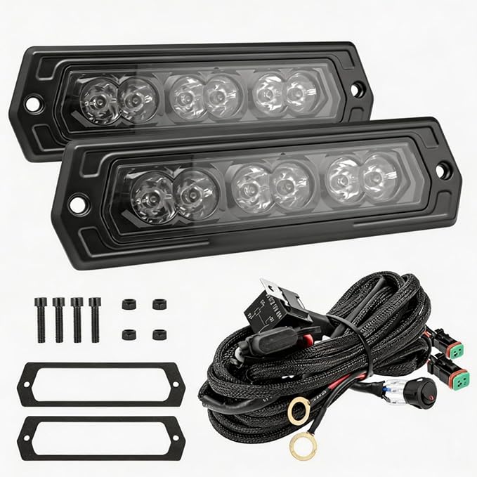 YCHOW-TECH Flush Mount LED Pods 2PCS 7 Inch 120W CREE LED Spot Backup Reverse Light Offroad Driving Lights Flush Mount LED Bumper Light Bars with Wiring Harness Kit for Truck Pickup ATV UTV SUV Ford