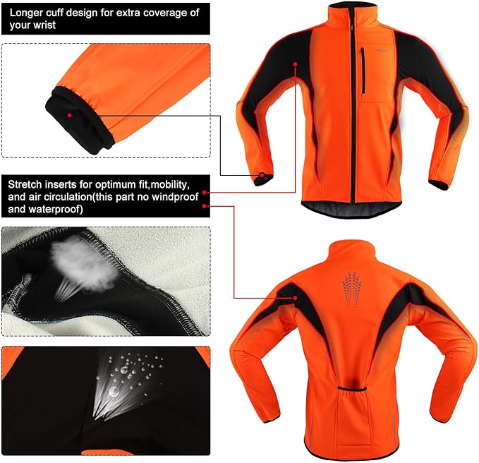 ARSUXEO Winter Warm UP Thermal Softshell Cycling Jacket Windproof Waterproof 15-k