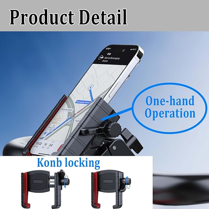 Bike Phone Holder Mount,Motorcycle Handlebar Cell Phone Clamp, Anti-Shake Phone Clip with Cushioned Silicone Pads, Camera Friendly Hands Free Sport for iPhone Samsung 4.7-7.2” Smartphone