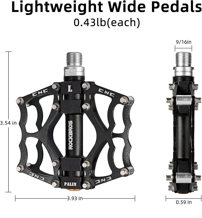 ROCKBROS Mountain Bike Pedals MTB Pedals CNC Non-Slip Lightweight Aluminum Alloy Bicycle Pedals Sealed Bearings Bicycle Platform Pedals 9/16" BMX Road Bike Pedal