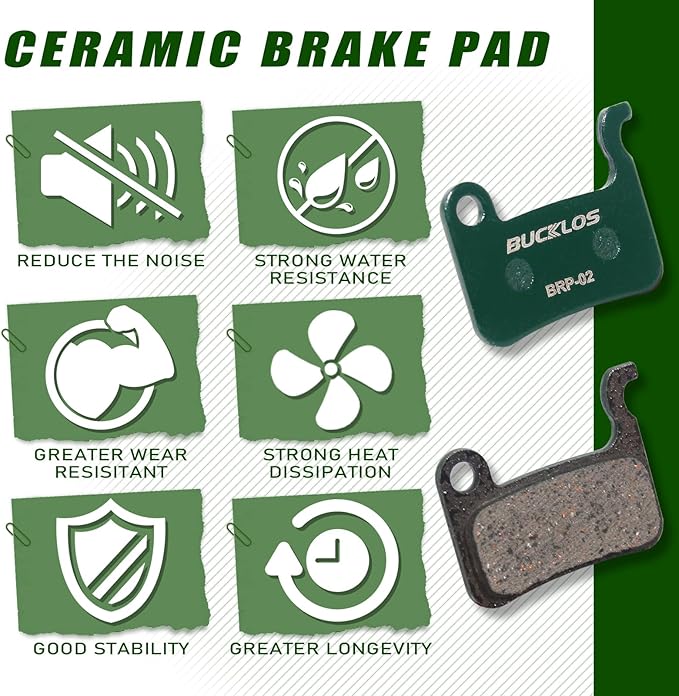 BUCKLOS Bike Disc Brake Pads - Bicycle Disk Brake Pads for Zoom/Shimano Deore XT XTR LX SLX Hone Alfine Saint for Ebike/Mountain Bike/Electric Bike/Road/Scooter
