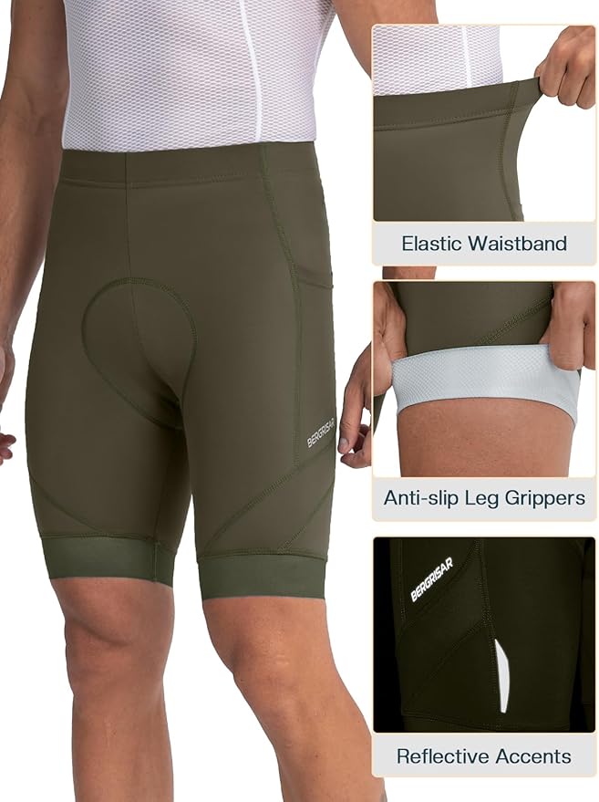 BERGRISAR Men's 4D Padded Bike Shorts Cycling Shorts with Zipper Pocket Biking Bicycle Shorts