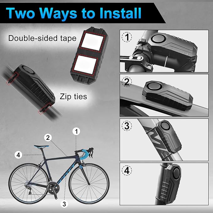 Bike Alarm, Bike Alarms for Ebikes, Anti Theft Wireless Vibration Sensor Alarm for Motorcycle Electric Scooter Moped Trailer Car Mailbox Garage Door 113dB Super Loud IP65 Waterproof