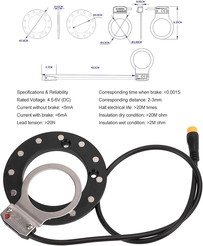 Electric Bike Assist Sensor, Electric Bike Assist Sensor High Sensitivity 12 Magnets Right Dual Hall Sensor Electric for Bike Pedal Accessories
