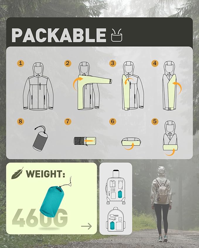 33,000ft Packable Rain Jacket Women Lightweight Waterproof Raincoat with Hood Cycling Bike Jacket Windbreaker