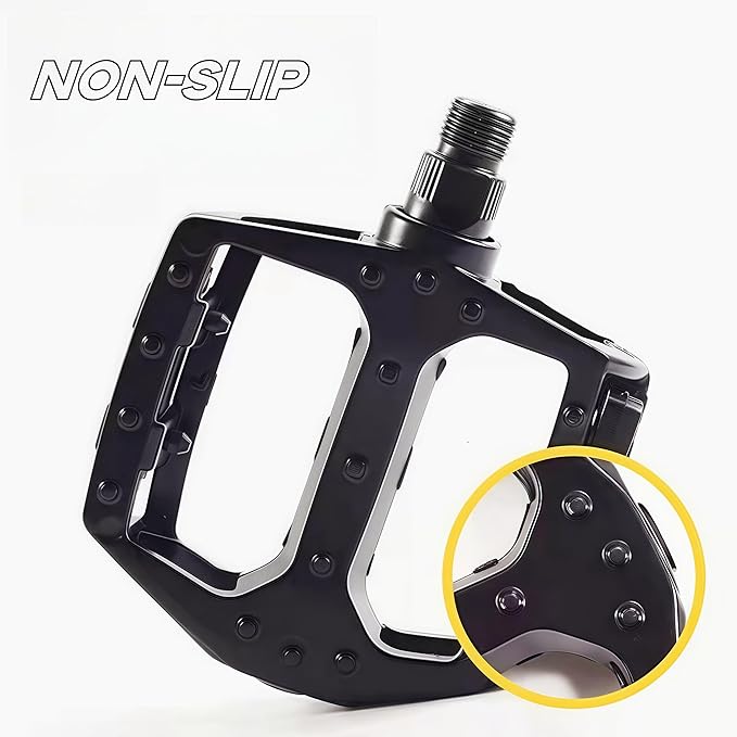 Lightweight Aluminum Mountain Bike Pedals for Adults – 9/16inch Adapters Included, Non-Slip Wide Platform with Reflective Strips, Compatible with MTB, BMX, Road & Hybrid Bikes