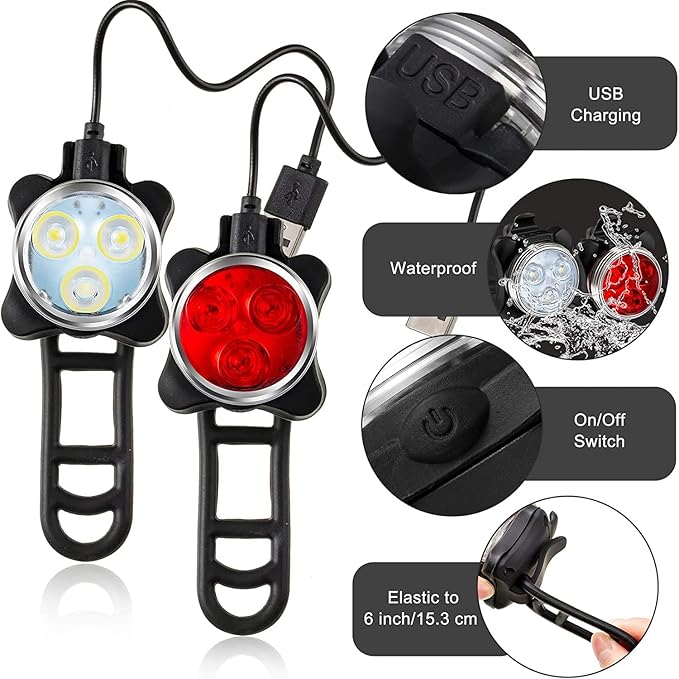 Rechargeable LED Bike Light Sets, Super Bright Front Headlights and Rear LED Bicycle Lights, 650mah Lithium Batteries