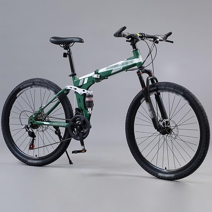 26 Inch Folding Mountain Bike, Lightweight Shock Absorbing Folding Bike, Adult Men and Women Carbon Steel Spoke Wheel Folding Bike, Outdoor Camping Bike