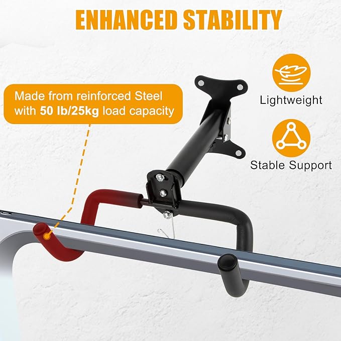 PSLER 2pcs Bike Wall Mount Hanger - Wall Mount Handbar, Adjustable & Extendable Horizontal Bike Rack Holder for Mountain/Road/Hybrid Bikes, Space Saving Garage Storage Hook, Easy Install
