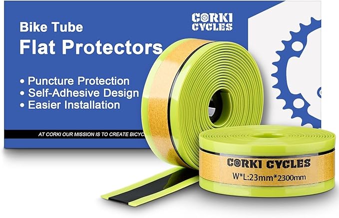 Corki Cycles Bike Tube Flat Protectors and Tire Liners Self Adhesive, Fits Width 1.35-2.4” 12 14 16 18 20 24 26 27.5 29 & 700c Mountain Road Bicycles, 2-Pack