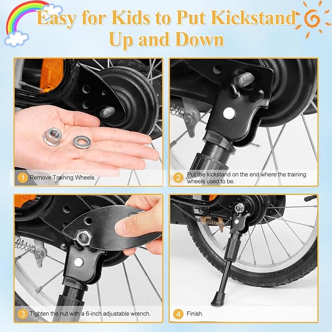 SEISSO Bike Kickstand for Kids Bike, Universal Rear Mount Bicycle Kickstands, Replacement Single Side Steel Child Kick Stand for 12" Wheel (For 12 in Wheel)