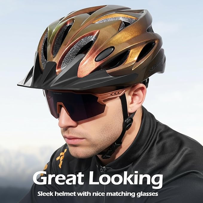 Odoland Adult Bike Helmet and Cycling Sunglasses Set for Men & Women, Safety Certified Bicycle Helmet with UV Protection Glasses for Mountain, Skating, Road, City Commuting & Outdoor Riding