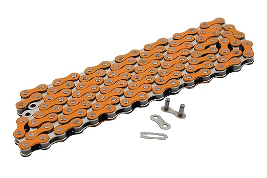 Bicycle Chain, 116 Links, 1/2 x 1/8 inches, Steel Single Speed with Magic Buckle, for Fixed Gear Bikes, Commuter Bikes, MTB (Orange)