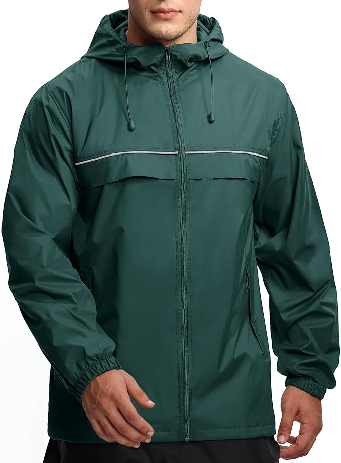 GEEK LIGHTING Rain Jacket Men Lightweight Waterproof Jackets Packable Windbreaker Hooded Raincoat for Golf Cycling Outdoor