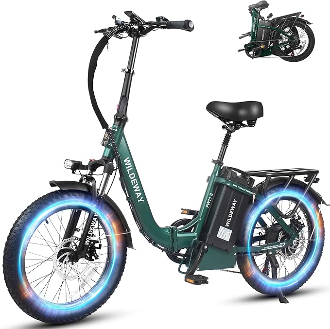 Electric Bike for Adults 48V 32Ah（1536Wh） FW11 20” x 3.0” Long Range 28MPH Folding E-Bike Men Women Fat Tire Mountain Foldable Step-Thru Ebike City Urban Commuting Bicycles UL 2849 Certified