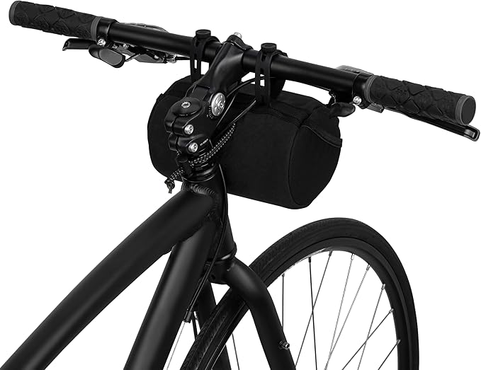 Bike Handlebar Bag – Waxed Canvas Exterior with Quick-Access Waterproof Zipper, Side Mesh Pockets and Spacious Storage – Ideal for Cycling, Commuting and Adventure Rides (Black)