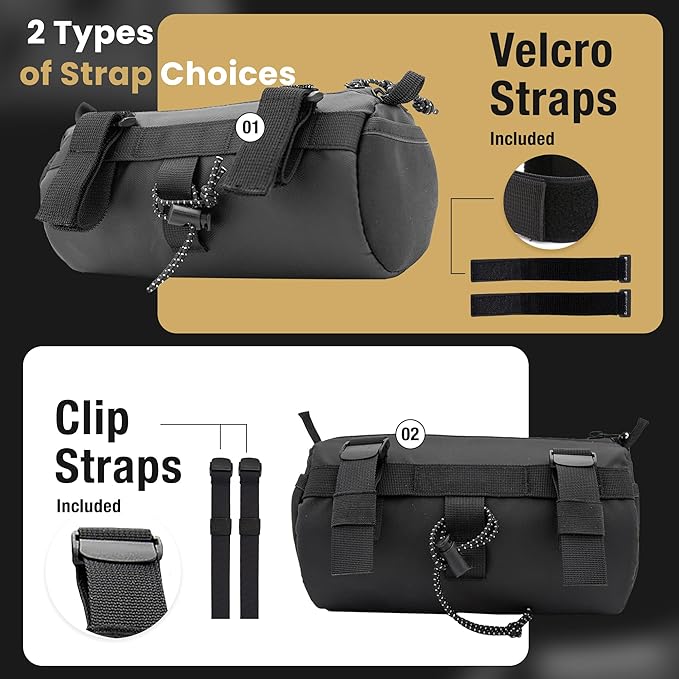 Lumiere & Co. Bike Handlebar Bag – Minimalist Design – 3 Size options, Multiple Colors – Clip Straps, Hook & Loop, Shoulder Strap