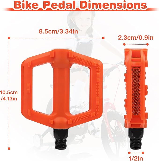 ZUKKA Bike Pedals 1/2-Inch Bike Pedals Non-Slip Kids Bike Peals with Reflective Strips on Sides Multiple Color for Mountain Bike Kid Bike Freestyle BMX Bike