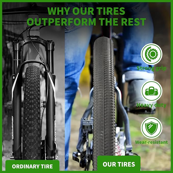 2-Pack Mountain Bike Tires & Inner Tubes Set 20X 1.75-2.125 Folding Puncture-Resistant Replacement Tires with Pair 1.75-2.125 Inner Tubes & Tire Levers for MTB Off-Road Bikes