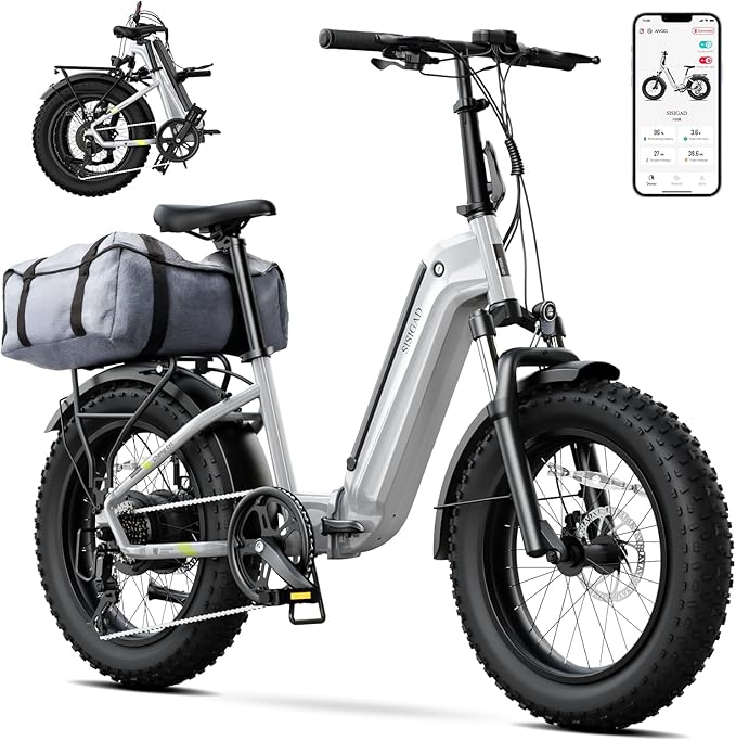 SISIGAD Folding Electric Bike for Adults, 1500W Peak Motor Ebike with 48V 15Ah Removable Battery, Max Range 60 Miles 28 MPH Commuter Foldable Ebike, 20" Fat Tire All Terrain E Bike