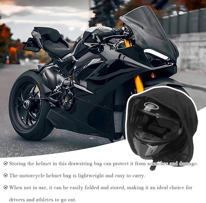 2 PCS Motorcycle Helmet Bag, Helmet Protection Drawstring Bag Made of Nylon Cloth, Large Capacity Helmet Storage Bag for Motorcycle Bicycle, Universal Motorcycle Accessories (Black)