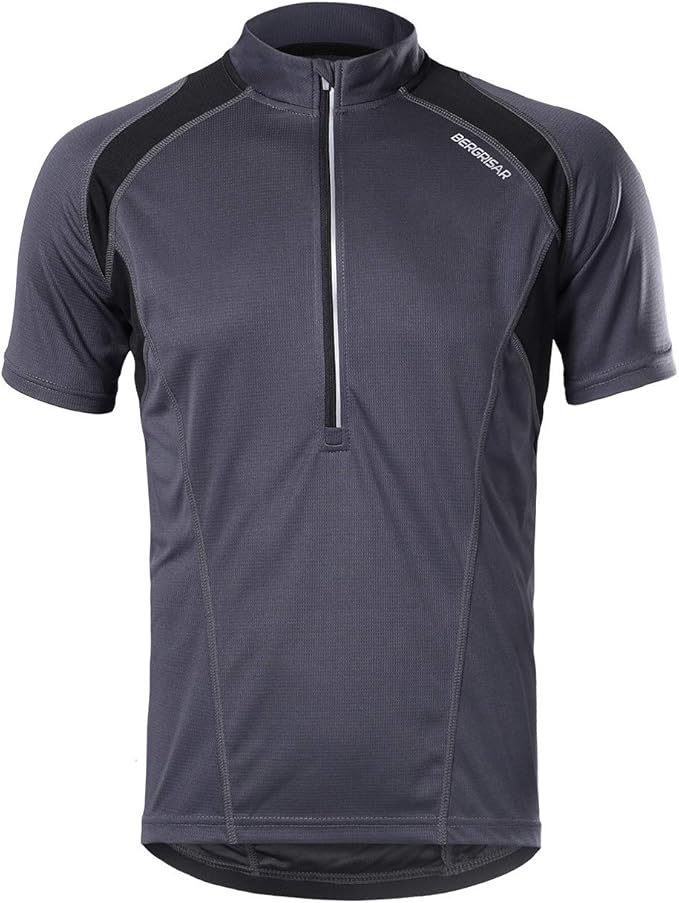 BERGRISAR Men's Half Zipper Cycling Jersey Short Sleeves Bike Bicycle Shirts with Zipper Pocket Quick-Dry Breathable BG060