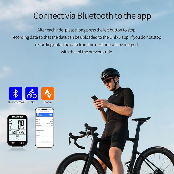 Wireless Bike Computer GPS Bundle, Speedometer & Odometer, Auto Backlight & Auto Stop, IPX7 Waterproof, 2.6" LCD Display