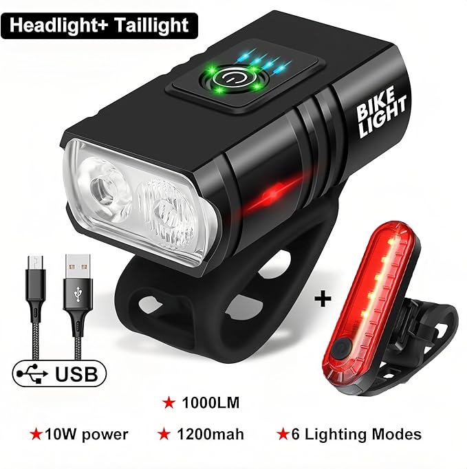 Super Bright USB Rechargeable Bike Lights Set,Waterproof Powerful Bicycle Front Headlight and Back Taillight for Night Riding, Easy to Install for Men Women Kids Road Mountain Cycling