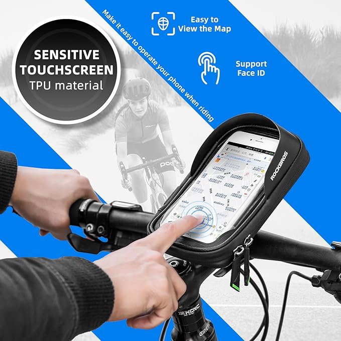 ROCKBROS Bike Motorcycle Phone Mount Handlebar Bag - 360° Rotatable Waterproof Shockproof Phone Holder for iPhone up to 7'' | Bicycle Cycling & Motorcycle Accessories