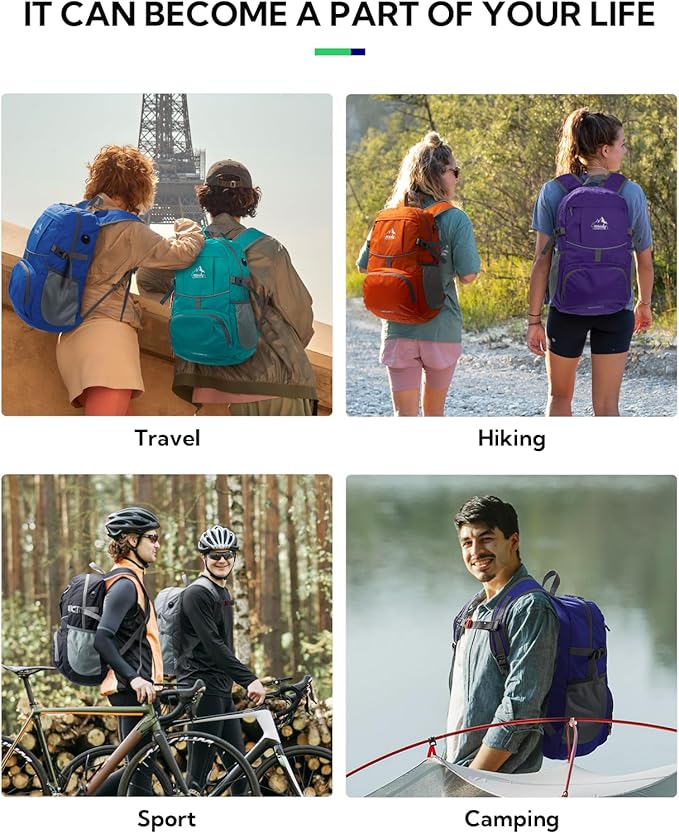 WATERFLY Hiking Packable Daypack Backpack: 25L Ultra Lightweight Day Pack for Woman Man - Small Compact Folding Back Pack for Outdoor Sport Cycling Camping Travel Trip - Orange