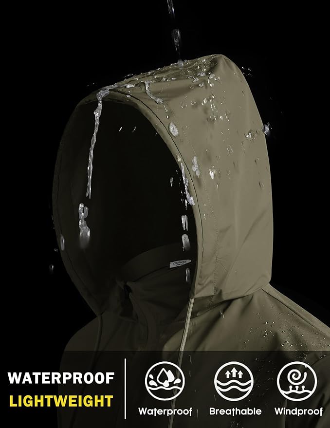 COOFANDY Men's Light Rain Jacket with Hood Packable Waterproof Raincoat Golf Rain Gear Travel Hiking Windbreaker