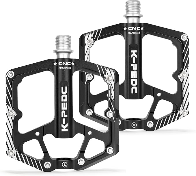 Bike Pedal Aluminum Alloy 9/16" Bike Pedal MTB Wide Platform Flat Non-Slip Bicycle Pedals with 3 Bearings for Mountain Bikes, Road, BMX