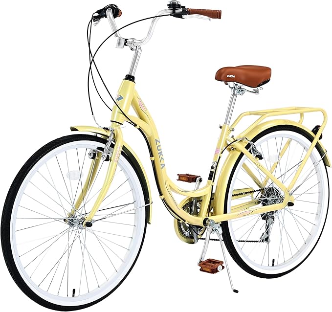 ZUKKA Beach Cruiser Bike for Women 24/26 Inch Ladies Bike 7 Speed Complete Cruiser Bikes with Dual V-Brake and Adjustable Seat, Adult City Bike for Women, Men, Multiple Colors