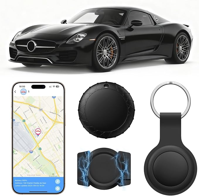 GPS Tracker for Vehicles with Magnetic Case Work with Find My (iOS Only)-No Monthly Fee Subscription No SIM Card Required, Waterproof,Real-Time GPS Tracking Devices or Cars, Trucks, Anti-Theft(Black)