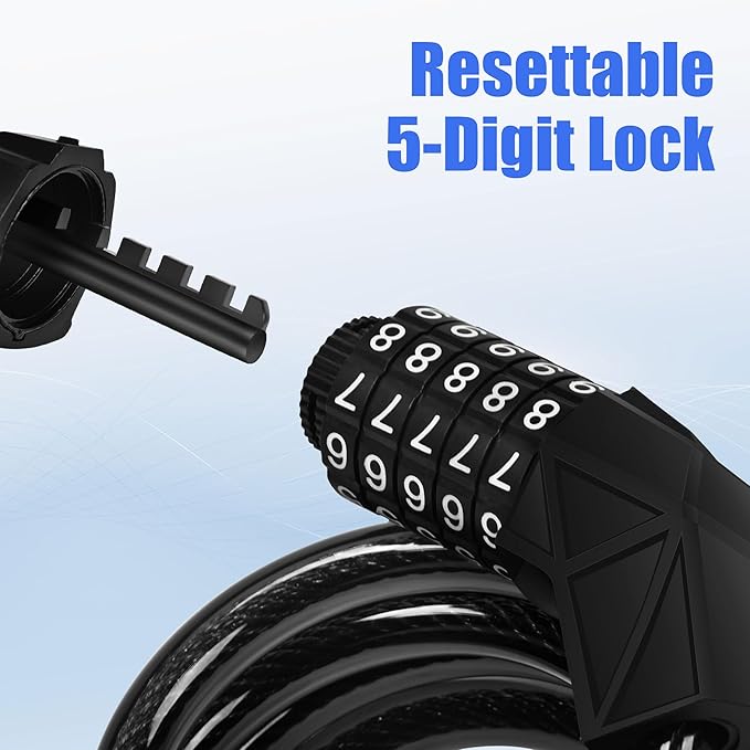 Ebike Electric Bike Cable Lock, Resettable 4 Feet Cable Lock for Electic Bicycle, Electric Scooter, Motorcycle with Mounting Bracket