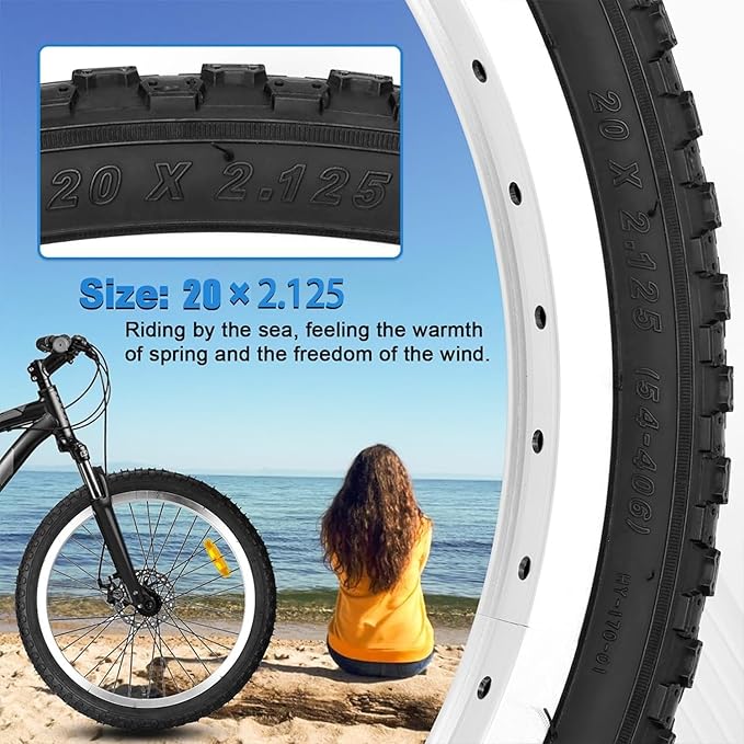 20x1.95/2.125 Road Bike Tire Set, 20 Inch 53-406/57-406 Folding Replacement Cruiser Bicycle Tire and Tube Combo with Levers, Puncture-Resistant 20" Premium Butyl Rubber Tires for BMX MTB Off-Road Bike