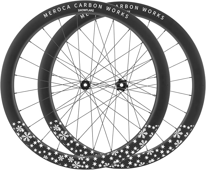 Carbon Road Bike Wheelset, 700C Snowflake Pattern Clincher Bicycle Cycling Racing Wheelset, 50mm Deep Stability Aerodynamic Wheel
