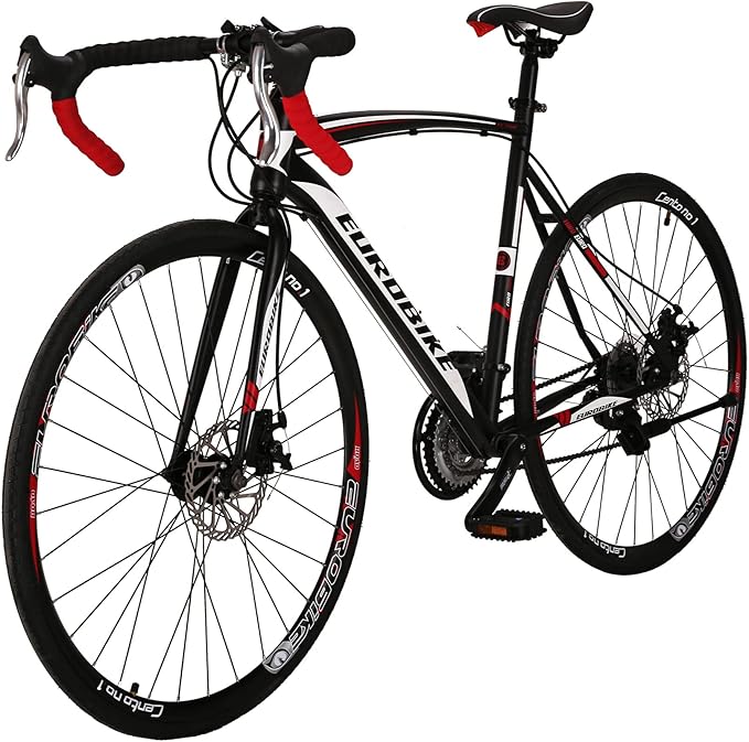 EUROBIKE Road Bike,49 /54cm Frame Road Bicycle for Men and Women,21 Speed Adult Bike,Disc Brake 700C Bike,Blackwhite