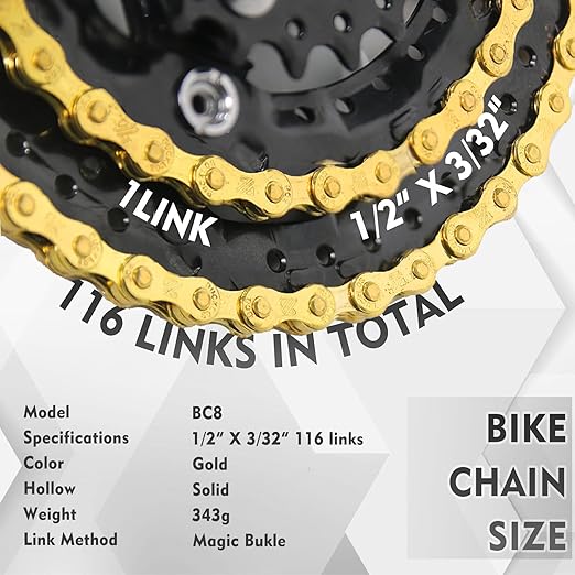 BUCKLOS 6/7/8/9/10/11/12 Speed Bike Chain, High Performance Lightweight Bicycle Chains for Road Bike/Mountain Bike/Ebike,Compatible with Shimano, SRAM, Campagnolo Silver/Gold