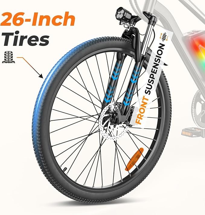 Electric Bike, 750W Peak Motor, 60+ Miles & 20MPH, 26'' Tires E-Bikes, Shock Absorber, Commuting Electric Bike for Adults