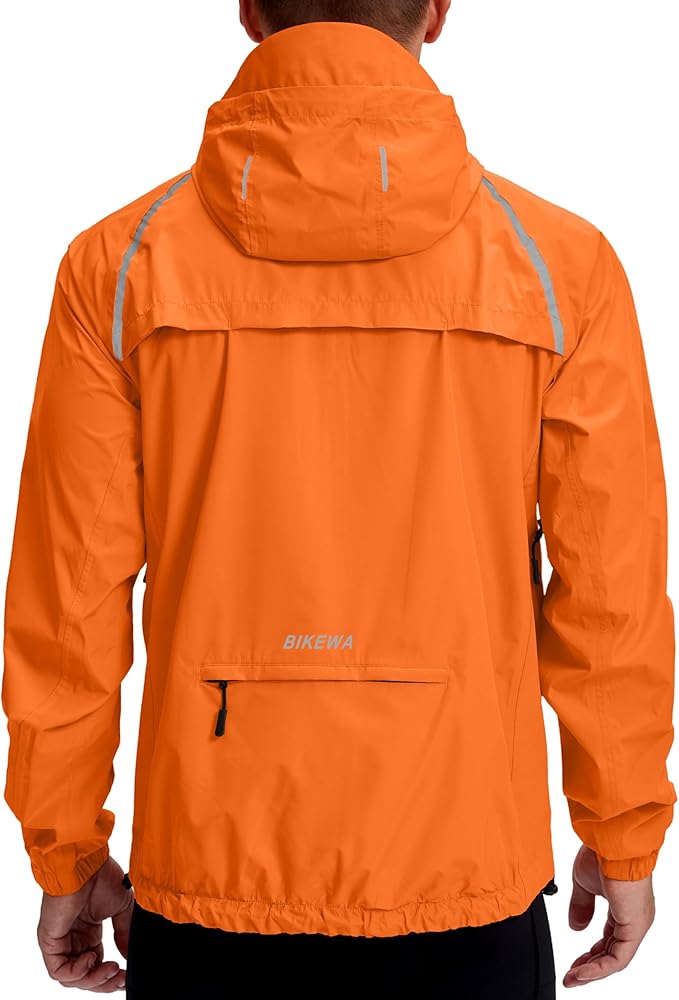 Bikewa Men's Cycling Rain Jackets Waterproof Running Bike Windbreaker Lightweight Packable Hooded Jacket