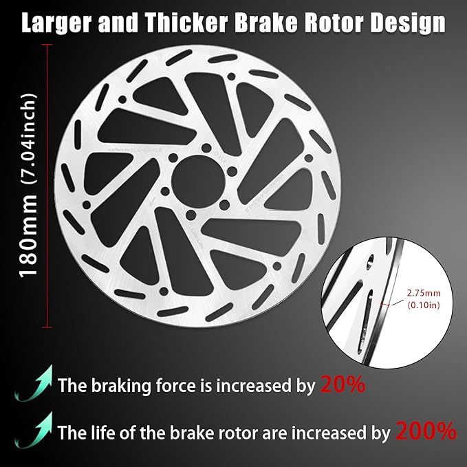 Hydraulic Brakes for Ebike: 2 PIN Female Waterproof Power-Off Connector, Pre-Bleed Filled with DOT 4 Brake Fluid Front and Rear Brakes Kit - 180mm 2.75mm Thickened Rotor (Include Hose Cutting Tool)