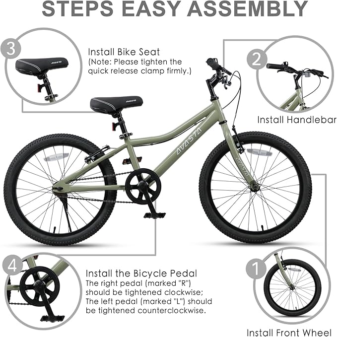 AVASTA Bilbo 18 20 24 Inch Kids Bike for Boys Girls 5-14 Years Old, Retro Style High Carbon Steel Bicycle with Adjustable Handlebars and Seat, Dual V-Brakes, Kickstand, Multiple Colors