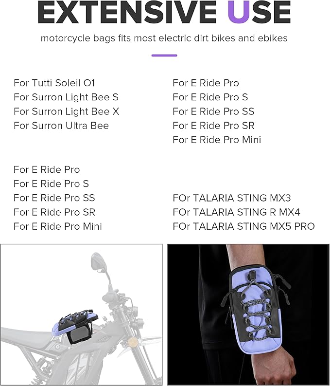 Dirt Bike Frame Bag,Motorcycle Frame Bag,Car Accessories Powersports Gear Bags,Universal Electric Vehicle Front Bags,Ebike Accessories,Suitable for Most Motorcycles,Dirt Bike (Purple)