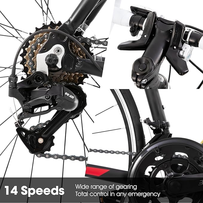 HILAND 700C Road Bike, 14 Speeds Sport Bike, Light Weight Aluminum Frame, Racing Bike for Men Women Adult Bicycle