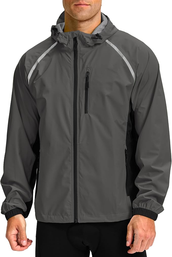Bikewa Men's Cycling Rain Jackets Waterproof Running Bike Windbreaker Lightweight Packable Hooded Jacket